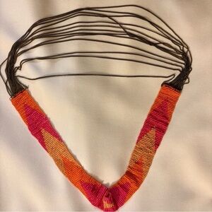 Handmade Beaded Boho Statement Necklace – Multicolor Tribal Inspired with Chains